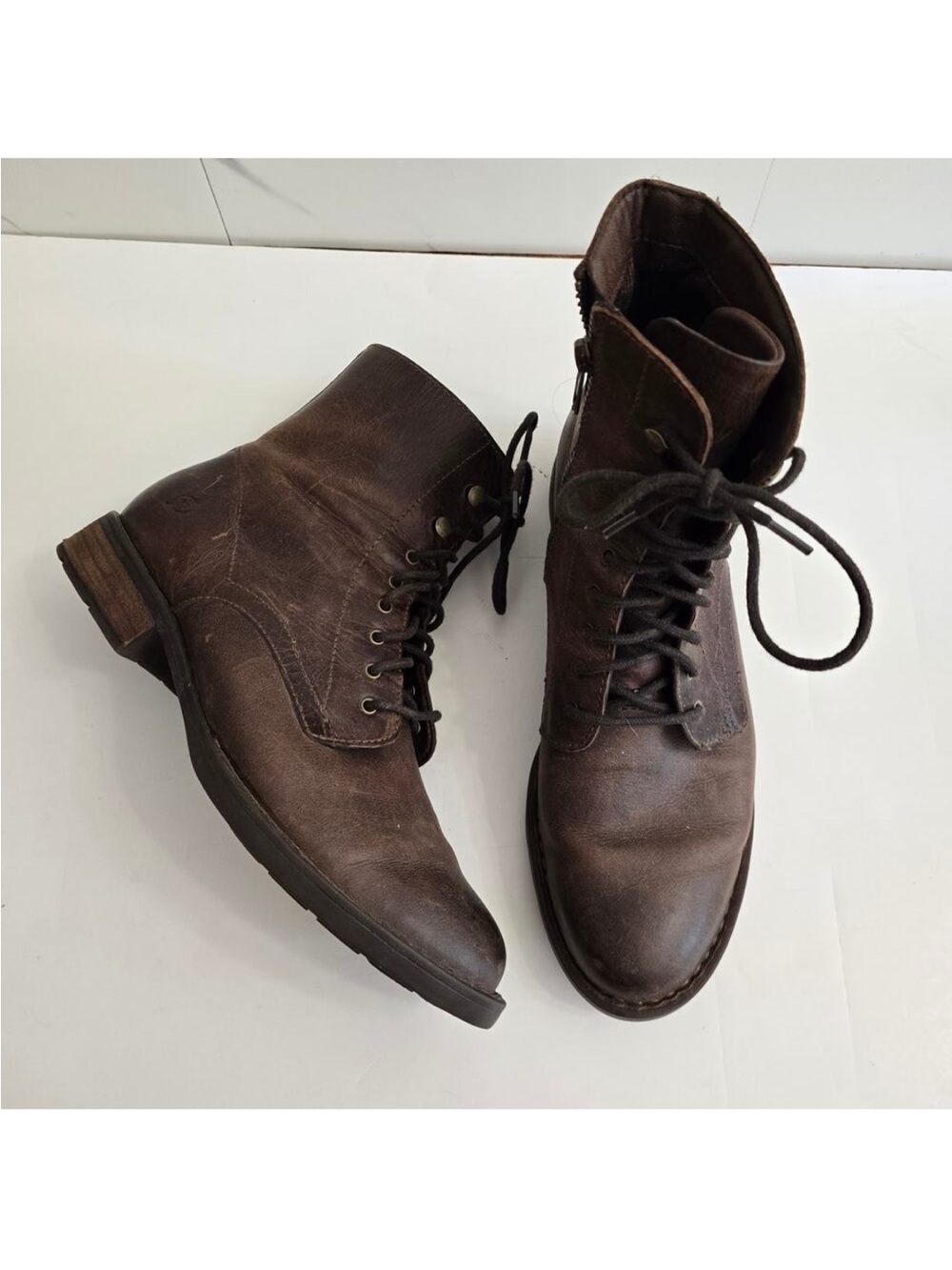 Full Graim Leather Brown Lace-Up Boots Women Size 9.5
